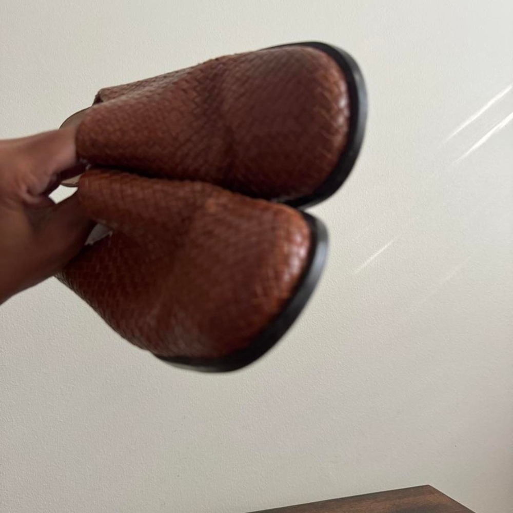 Vintage Woven Leather Mule 90s boho brown cognac square - Picture 3 of 8